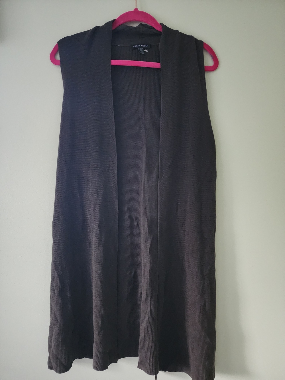 Eileen Fisher Olive Knit Open-Front Sleeveless Vest